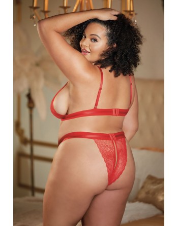 Ensemble 2 pièces rouge grande taille avec soutien gorge fendu et string ouvert