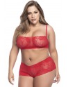 Ensemble lingerie, grande taille,  rouge top bustier et shorty dentelle   - MAL206XRED