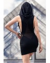 Robe noire sensuelle avec capuche et bandeau poitrine Adriana