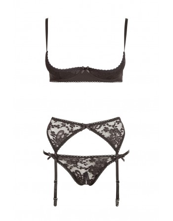 Ensemble sexy trois pièces en dentelle noire - R2210185