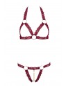 Soutien-gorge ouvert et string rouge à larges bandes sexy - R2213010