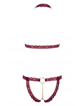 Soutien-gorge ouvert et string rouge à larges bandes sexy - R2213010