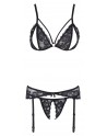 Ensemble trois pièces avec soutien-gorge fendu, porte-jarretelles et string noir - R2230348