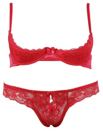 Soutien-gorge demi seins avec armatures et son string ouvert - R2220199