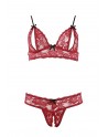 Soutien-gorge, bonnets ouverts, en dentelle rouge et string assorti - R2212447