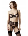 Soutien-gorge dentelle, porte-jarretelles et string ouvert noir - R2213052