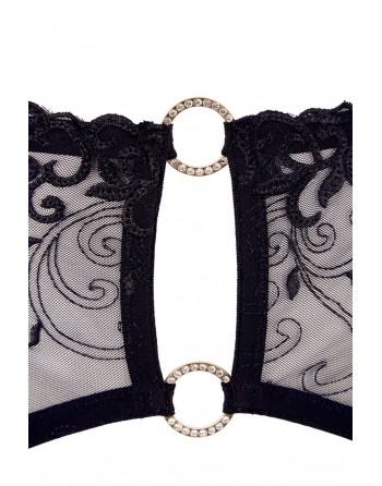 Soutien-gorge dentelle, porte-jarretelles et string ouvert noir - R2213052