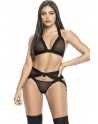 Ensemble de trois pièces en fine résille noire - MAL2686BLK